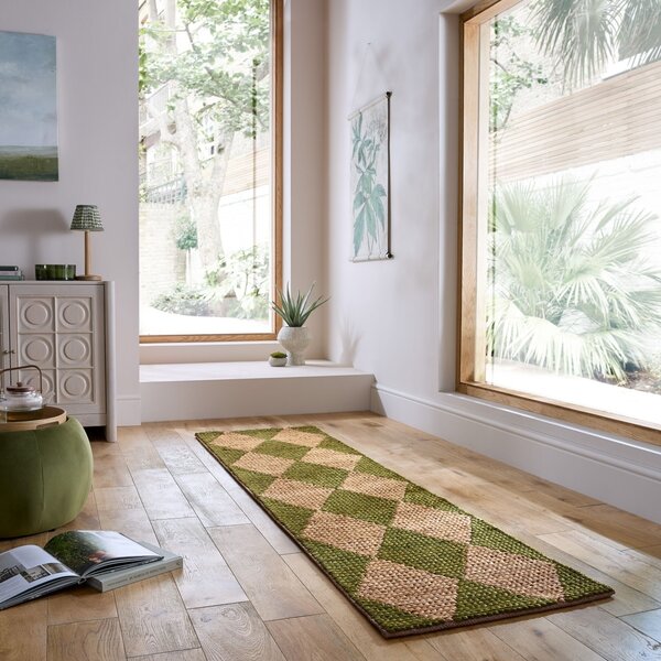 Килим пътека, Effie Diamond Jute Flair Rugs, маслиненозелен, 80x230 см