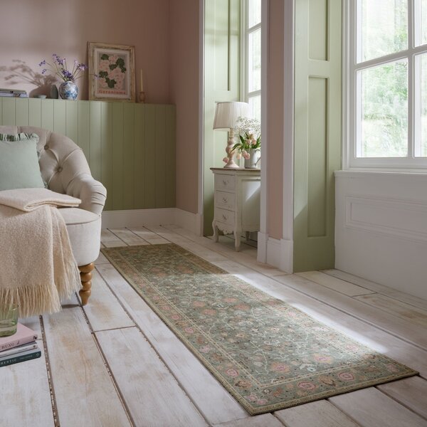 Килим пътека, Una Floral Washable Flair Rugs, зелен, 60x230 см