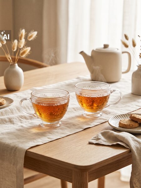 Sinsay - Стъклени чаши с релефен флорален десен 2 pack - clear