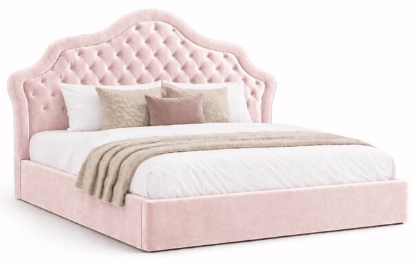 Тапицирана спалня Chesterfield Deluxe в розов жасмин с място за съхранение, подматрачна рамка и повдигащ механизъм по поръчка