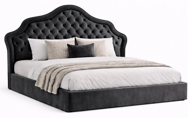 Тапицирана спалня Chesterfield Deluxe в тъмносиво кадифе с място за съхранение, подматрачна рамка и повдигащ механизъм по поръчка