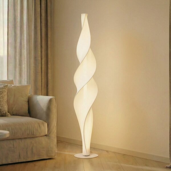 Lucande LED стояща лампа Novelle, бяла, CCT, височина 137 cm, Затъмняване, Бял, Дневна/трапезария, Пластмаса, Дизайн