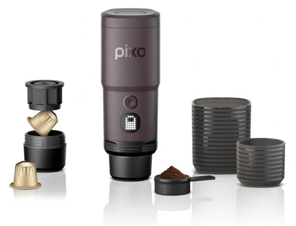 Преносима еспресо машина Wacaco Pixapresso, 20 bar, 9000 mAh, 120 мл, Мляно + капсули, LED тъч контрол, Тъмно бордо