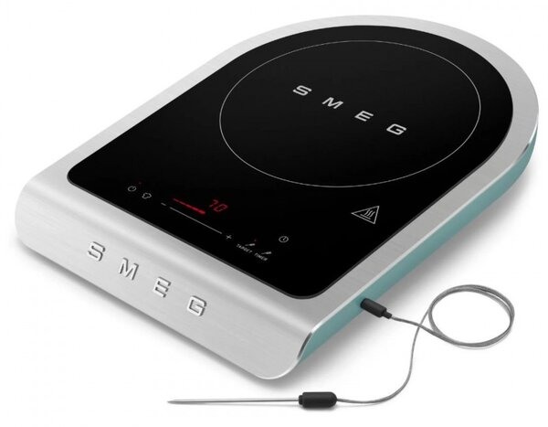 Преносим индукционен котлон Smeg PIC01EGMEU, 2100 W, Керамично стъкло, Таймер, LED дисплей, Изумрудено зелено