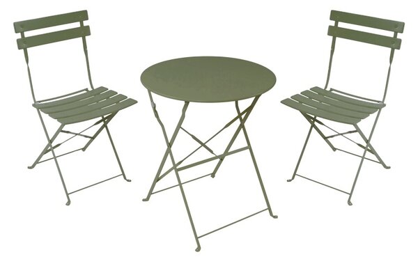 Сгъваем градински комплект от 3 части, Bistro, маслиненозелен, 60x60x82 см