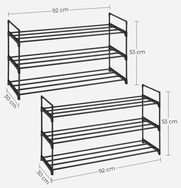 Комплект от 2 бр. модулни стелажи за обувки Songmics, черни, 92x30x54 см