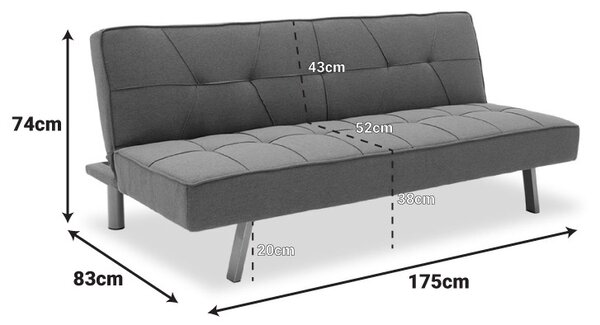 Set dormitor studenti canapea, comoda TV si masuta de cafea, 3 buc, Travis Boho, Antracit, 175x83x74 cm
