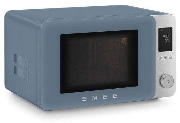 Комбинирана микровълнова фурна с горещ въздух SMEG Collezione MOC02SBMEU, 900W, 27 л, 25 програми, Плавно затваряне, Индивидуални настройки, Син