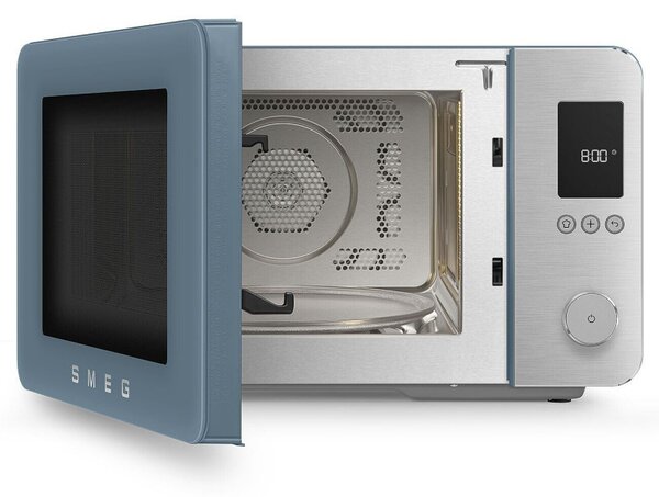Комбинирана микровълнова фурна с горещ въздух SMEG Collezione MOC02SBMEU, 900W, 27 л, 25 програми, Плавно затваряне, Индивидуални настройки, Син