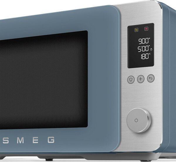 Комбинирана микровълнова фурна с горещ въздух SMEG Collezione MOC02SBMEU, 900W, 27 л, 25 програми, Плавно затваряне, Индивидуални настройки, Син