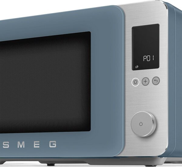 Комбинирана микровълнова фурна с горещ въздух SMEG Collezione MOC02SBMEU, 900W, 27 л, 25 програми, Плавно затваряне, Индивидуални настройки, Син