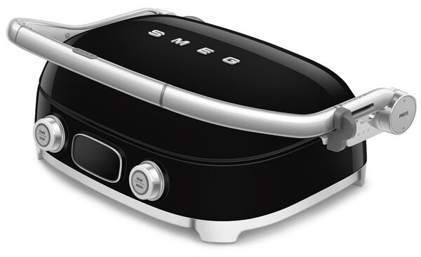 Многофункционален грил SMEG 50's Style MGF01BLEU, 2100W, 60-230°C, 3 програми, Керамично покритие, Тава за отцеждане, Звуков сигнал, Таймер, Черен