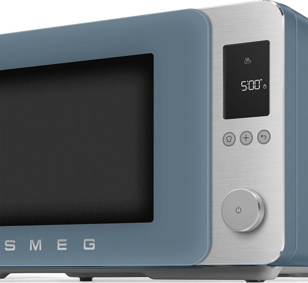Комбинирана микровълнова фурна с горещ въздух SMEG Collezione MOC02SBMEU, 900W, 27 л, 25 програми, Плавно затваряне, Индивидуални настройки, Син
