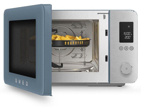 Комбинирана микровълнова фурна с горещ въздух SMEG Collezione MOC02SBMEU, 900W, 27 л, 25 програми, Плавно затваряне, Индивидуални настройки, Син