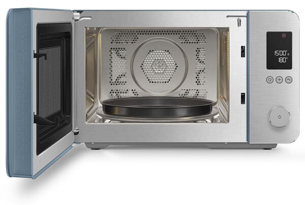 Комбинирана микровълнова фурна с горещ въздух SMEG Collezione MOC02SBMEU, 900W, 27 л, 25 програми, Плавно затваряне, Индивидуални настройки, Син