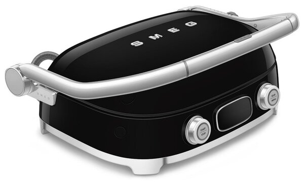Многофункционален грил SMEG 50's Style MGF01BLEU, 2100W, 60-230°C, 3 програми, Керамично покритие, Тава за отцеждане, Звуков сигнал, Таймер, Черен