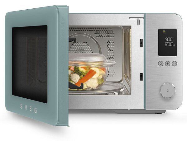 Комбинирана микровълнова фурна с горещ въздух SMEG Collezione MOC02EGMEU, 900W, 27 л, 25 програми, Плавно затваряне, Индивидуални настройки, Зелен