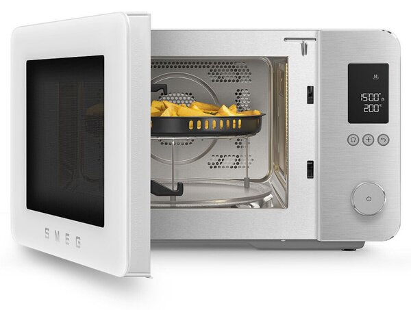 Комбинирана микровълнова фурна с горещ въздух SMEG Collezione MOC02WHMEU, 900W, 27 л, 25 програми, Плавно затваряне, Индивидуални настройки, Бял мат
