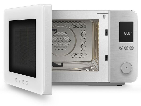 Комбинирана микровълнова фурна с горещ въздух SMEG Collezione MOC02WHMEU, 900W, 27 л, 25 програми, Плавно затваряне, Индивидуални настройки, Бял мат