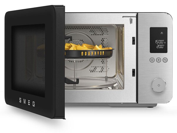 Комбинирана микровълнова фурна с горещ въздух SMEG Collezione MOC02BLMEU, 900W, 27 л, 25 програми, Плавно затваряне, Индивидуални настройки, Черен мат