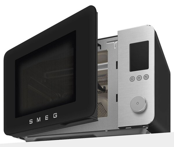 Комбинирана микровълнова фурна с горещ въздух SMEG Collezione MOC02BLMEU, 900W, 27 л, 25 програми, Плавно затваряне, Индивидуални настройки, Черен мат