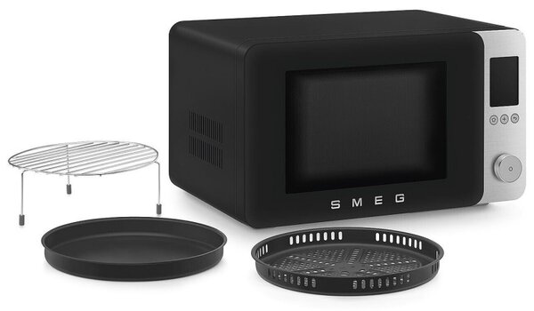 Комбинирана микровълнова фурна с горещ въздух SMEG Collezione MOC02BLMEU, 900W, 27 л, 25 програми, Плавно затваряне, Индивидуални настройки, Черен мат