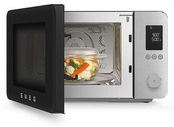 Комбинирана микровълнова фурна с горещ въздух SMEG Collezione MOC02BLMEU, 900W, 27 л, 25 програми, Плавно затваряне, Индивидуални настройки, Черен мат