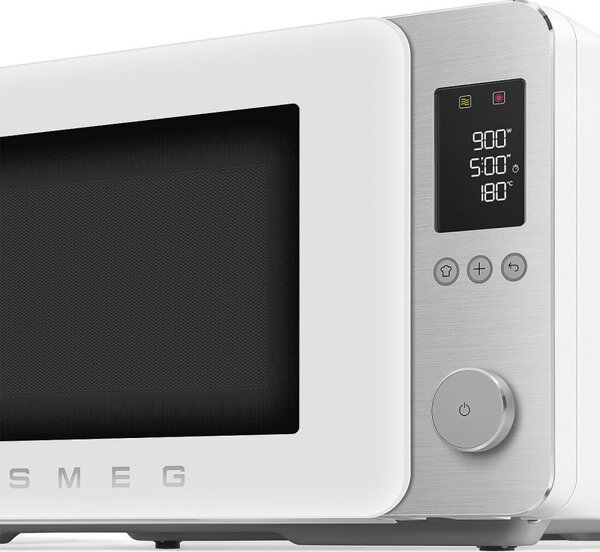 Комбинирана микровълнова фурна с горещ въздух SMEG Collezione MOC02WHMEU, 900W, 27 л, 25 програми, Плавно затваряне, Индивидуални настройки, Бял мат