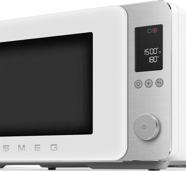 Комбинирана микровълнова фурна с горещ въздух SMEG Collezione MOC02WHMEU, 900W, 27 л, 25 програми, Плавно затваряне, Индивидуални настройки, Бял мат