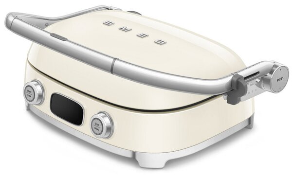 Многофункционален грил SMEG 50's Style MGF01CREU, 2100W, 60-230°C, 3 програми, Керамично покритие, Тава за отцеждане, Звуков сигнал, Таймер, Крем