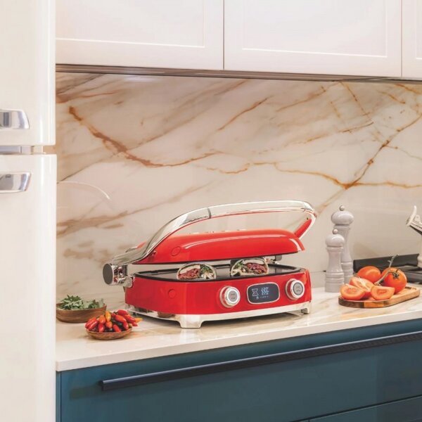 Многофункционален грил SMEG 50's Style MGF01RDEU, 2100W, 60-230°C, 3 програми, Керамично покритие, Тава за отцеждане, Звуков сигнал, Таймер, Червен