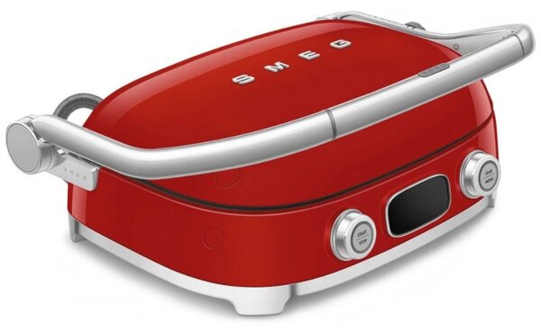 Многофункционален грил SMEG 50's Style MGF01RDEU, 2100W, 60-230°C, 3 програми, Керамично покритие, Тава за отцеждане, Звуков сигнал, Таймер, Червен