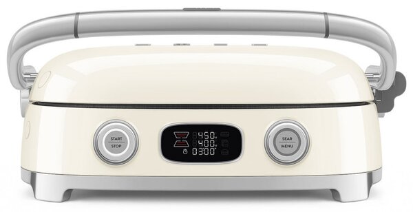 Многофункционален грил SMEG 50's Style MGF01CREU, 2100W, 60-230°C, 3 програми, Керамично покритие, Тава за отцеждане, Звуков сигнал, Таймер, Крем