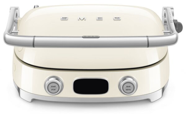 Многофункционален грил SMEG 50's Style MGF01CREU, 2100W, 60-230°C, 3 програми, Керамично покритие, Тава за отцеждане, Звуков сигнал, Таймер, Крем