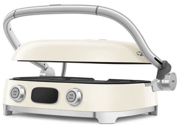 Многофункционален грил SMEG 50's Style MGF01CREU, 2100W, 60-230°C, 3 програми, Керамично покритие, Тава за отцеждане, Звуков сигнал, Таймер, Крем