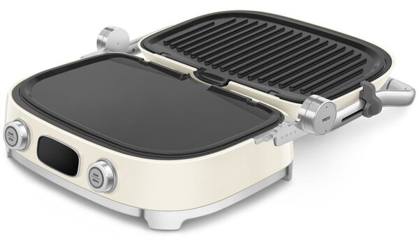 Многофункционален грил SMEG 50's Style MGF01CREU, 2100W, 60-230°C, 3 програми, Керамично покритие, Тава за отцеждане, Звуков сигнал, Таймер, Крем