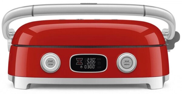Многофункционален грил SMEG 50's Style MGF01RDEU, 2100W, 60-230°C, 3 програми, Керамично покритие, Тава за отцеждане, Звуков сигнал, Таймер, Червен