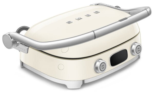 Многофункционален грил SMEG 50's Style MGF01CREU, 2100W, 60-230°C, 3 програми, Керамично покритие, Тава за отцеждане, Звуков сигнал, Таймер, Крем