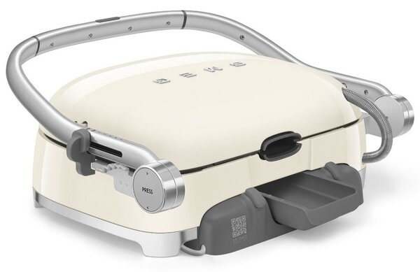 Многофункционален грил SMEG 50's Style MGF01CREU, 2100W, 60-230°C, 3 програми, Керамично покритие, Тава за отцеждане, Звуков сигнал, Таймер, Крем