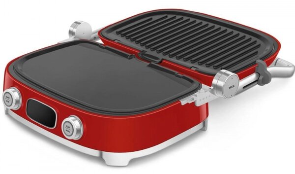 Многофункционален грил SMEG 50's Style MGF01RDEU, 2100W, 60-230°C, 3 програми, Керамично покритие, Тава за отцеждане, Звуков сигнал, Таймер, Червен