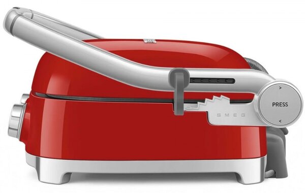 Многофункционален грил SMEG 50's Style MGF01RDEU, 2100W, 60-230°C, 3 програми, Керамично покритие, Тава за отцеждане, Звуков сигнал, Таймер, Червен