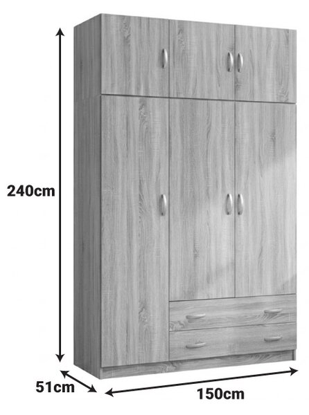 Шкаф с 3 врати Alvia, бял, 150x51x240 см