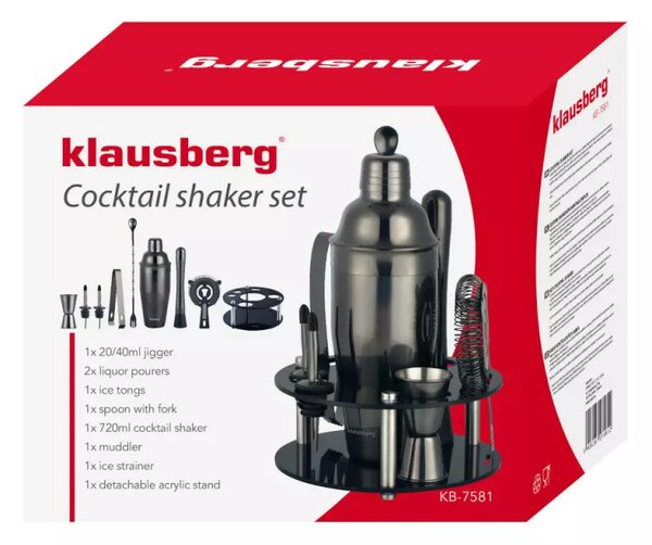 Комплект шейкър с аксесоари Klausberg KB 7581, 10 бр, Стойка, 720 мл, Графит