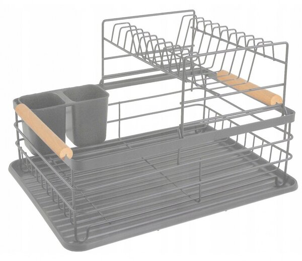 Сушилник за съдове на 2 нива Kinghoff KH 1797, Поставка за прибори, Сив
