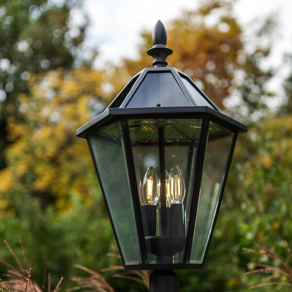 LUTEC LED слънчева външна лампа LONDON, черна, височина 227 см, IP44, Черен, Алуминий, Античен