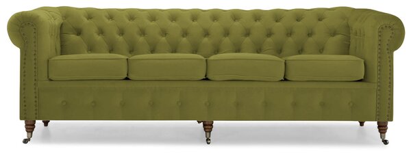 Диван Chesterfield в светлозелено кадифе, четириместен 238х86х80 см