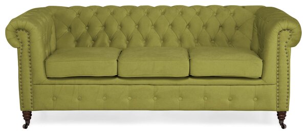 Диван Chesterfield в светлозелено кадифе, триместен 203х86х80 см