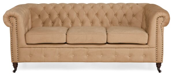 Диван Chesterfield в бежово кадифе, триместен 203х86х80 см
