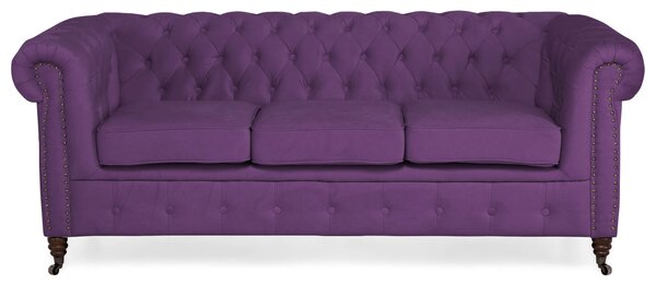 Диван Chesterfield в лилаво кадифе, триместен 203х86х80 см