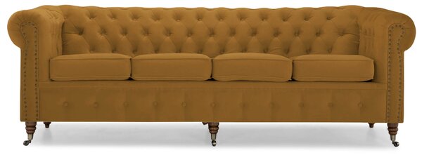 Диван Chesterfield в цвят горчица, четириместен 238х86х80 см